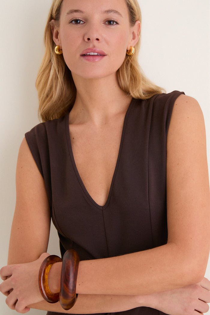 Espresso Cotton Jersey Agnes V-neck Dress