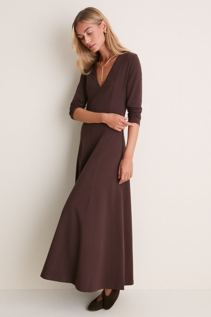 Espresso Jersey Long Sleeve Agnes Dress