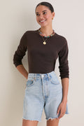 Espresso Ribbed Long Sleeve Sally Tee