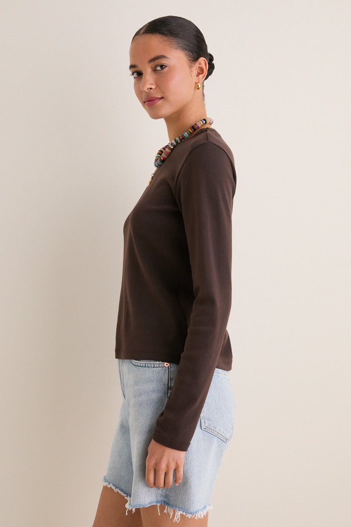 Espresso Ribbed Long Sleeve Sally Tee