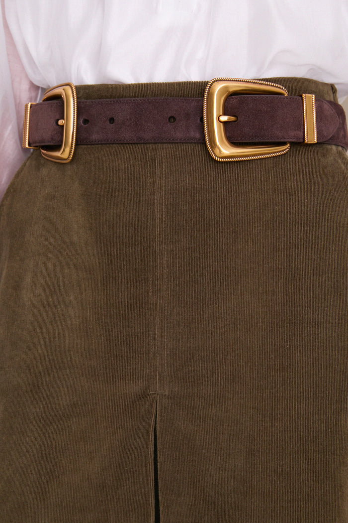 Espresso Suede Double Buckle Arch Belt