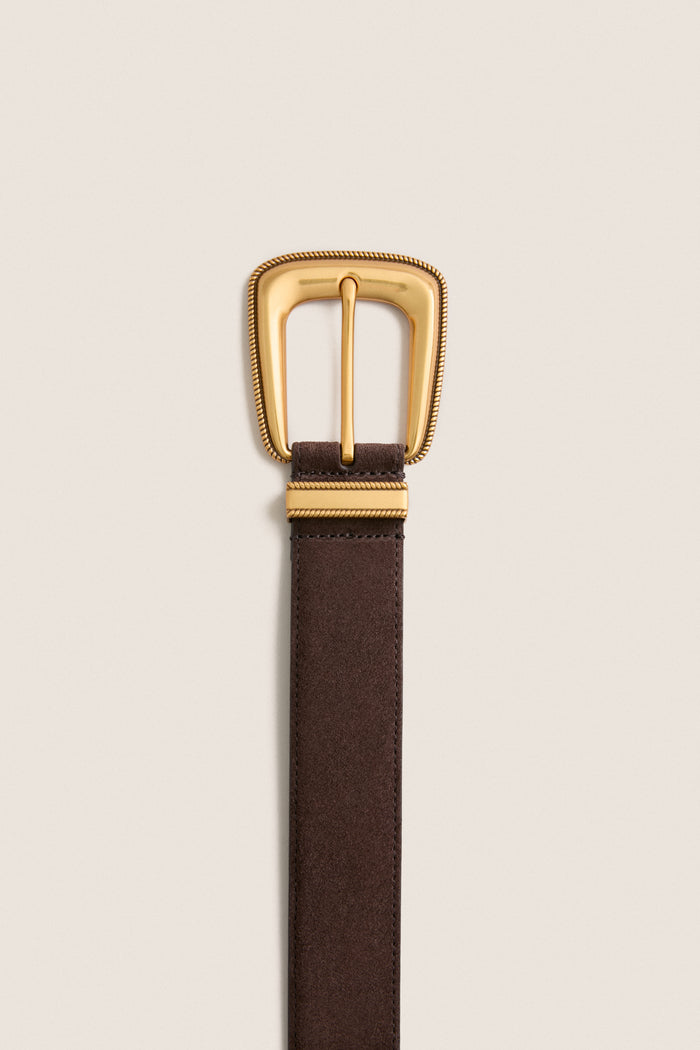 Espresso Suede Double Buckle Arch Belt