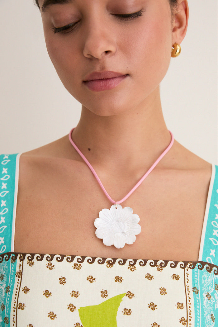 Exclusive Mother of Pearl Daisy Cord Necklace