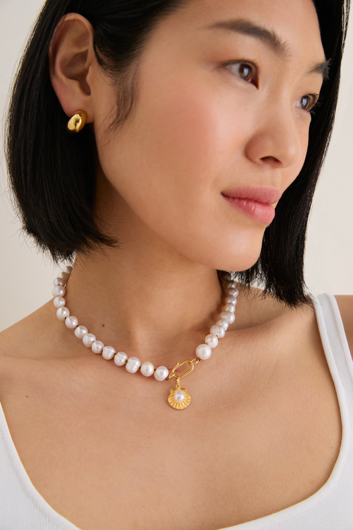 Exclusive Pearl Necklace with Scallop and Pearl Charm