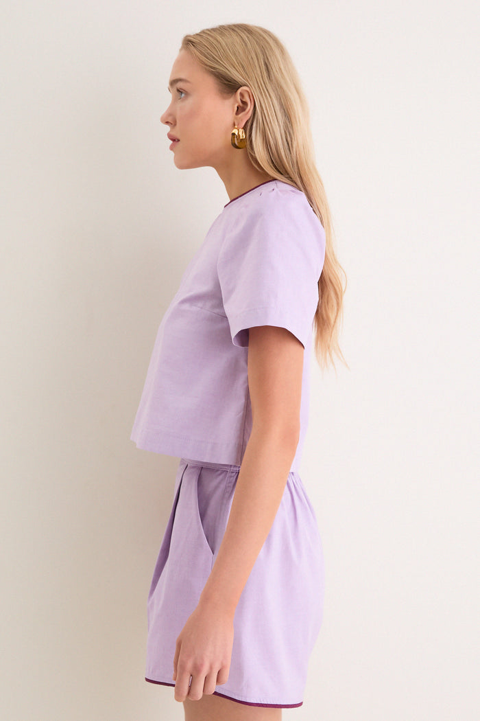 Exclusive Purple Oxford with Plum Piping Lee Top
