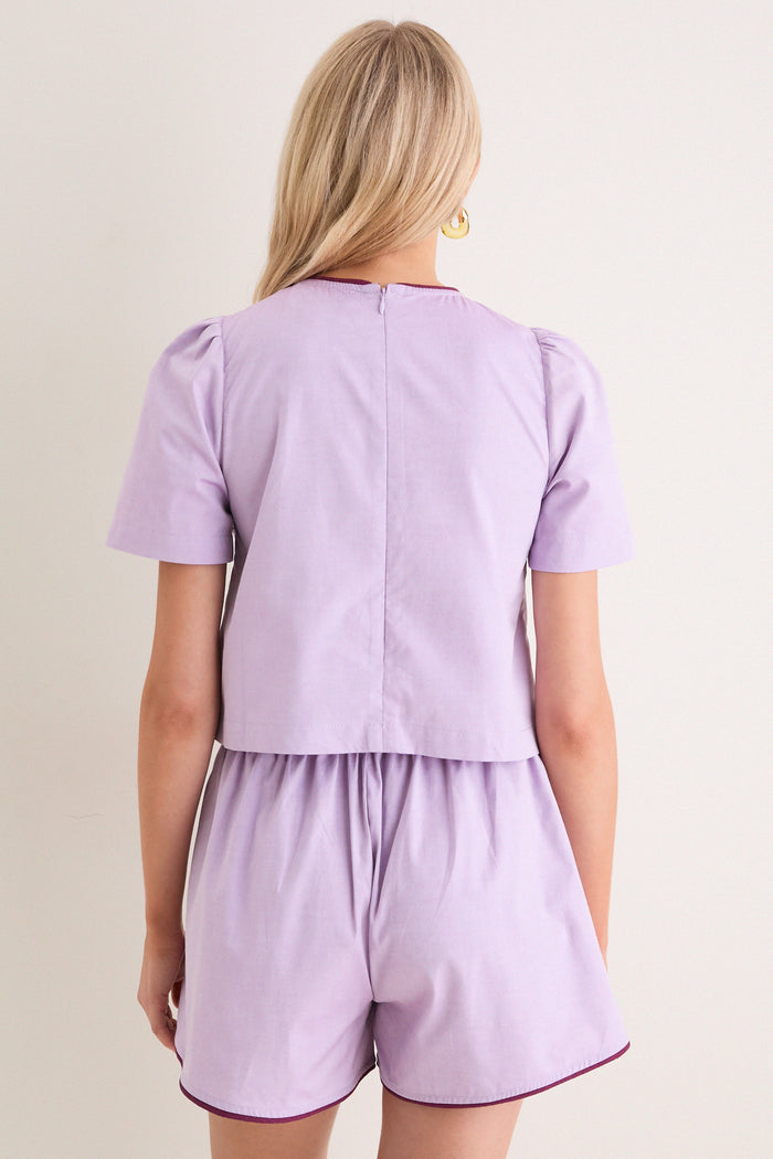 Exclusive Purple Oxford with Plum Piping Lee Top