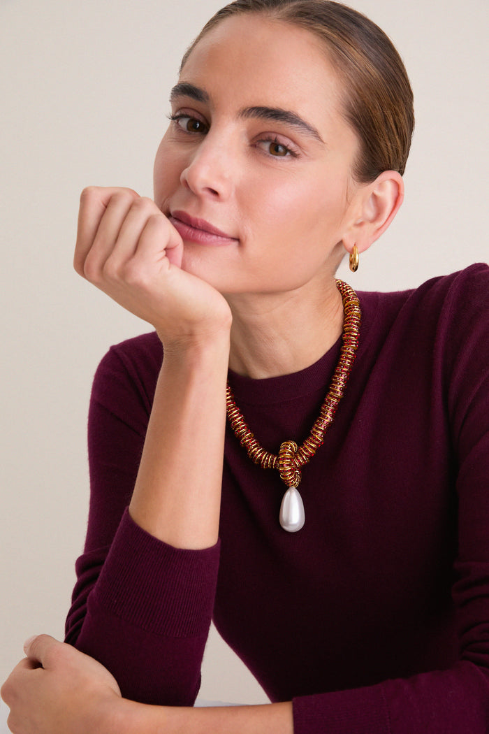 Exclusive Red Pearl Drop Necklace