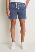 Classic and effortless, Marine Layer's Faded Navy Saturday Corduroy Short features a white drawstring, side pockets, and a hidden zipper phone pocket for a high-end, fun summer look.