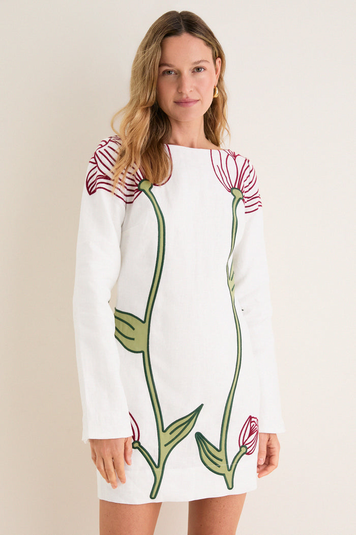 Off-White Flower Long Sleeve Mini Dress