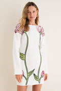 Off-White Flower Long Sleeve Mini Dress