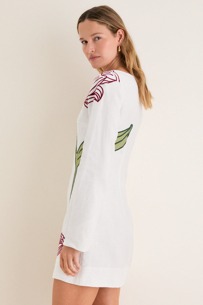 Off-White Flower Long Sleeve Mini Dress
