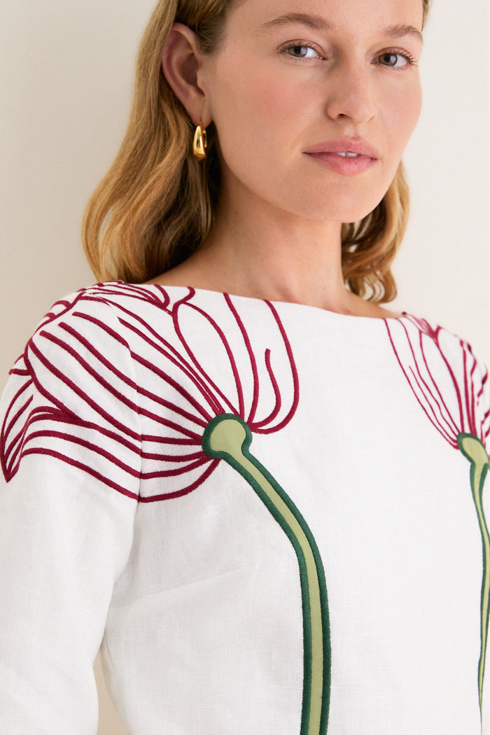 Off-White Flower Long Sleeve Mini Dress