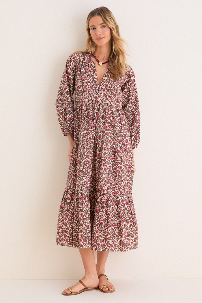 Framboise Floral Long Sleeve Salty Paloma Caftan