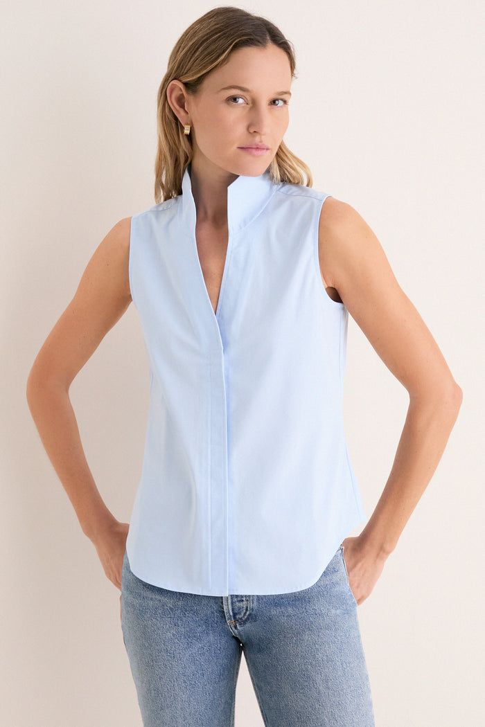 French Blue Sleeveless Bessette Button Down