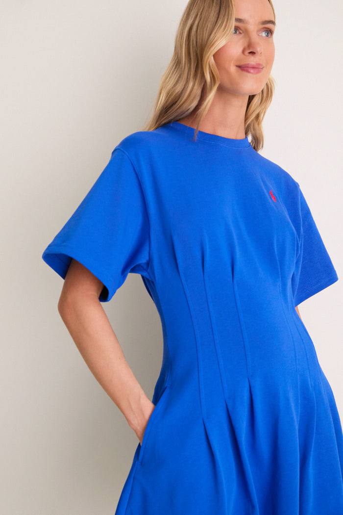 Gala Blue Knit Crew Neck Short Sleeve Dress