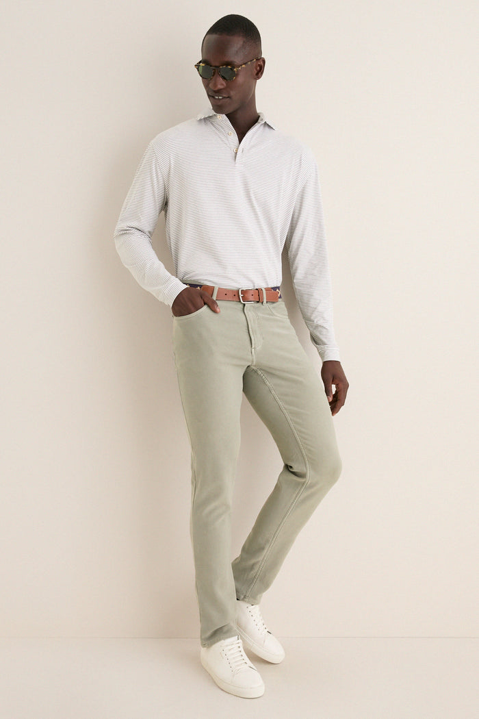 Gale Gray Lyons Stripe Performance Long Sleeve Polo