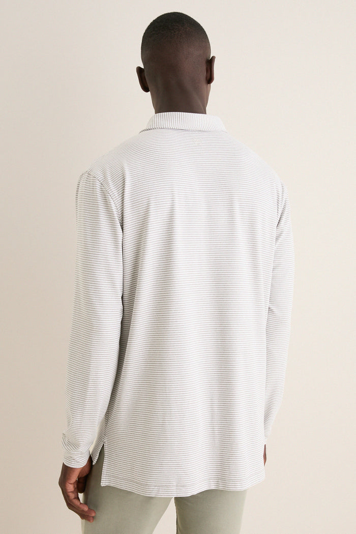 Gale Gray Lyons Stripe Performance Long Sleeve Polo