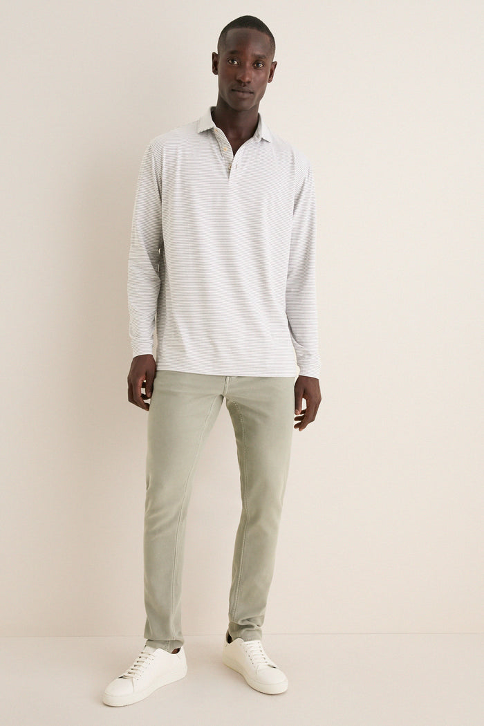 Gale Gray Lyons Stripe Performance Long Sleeve Polo