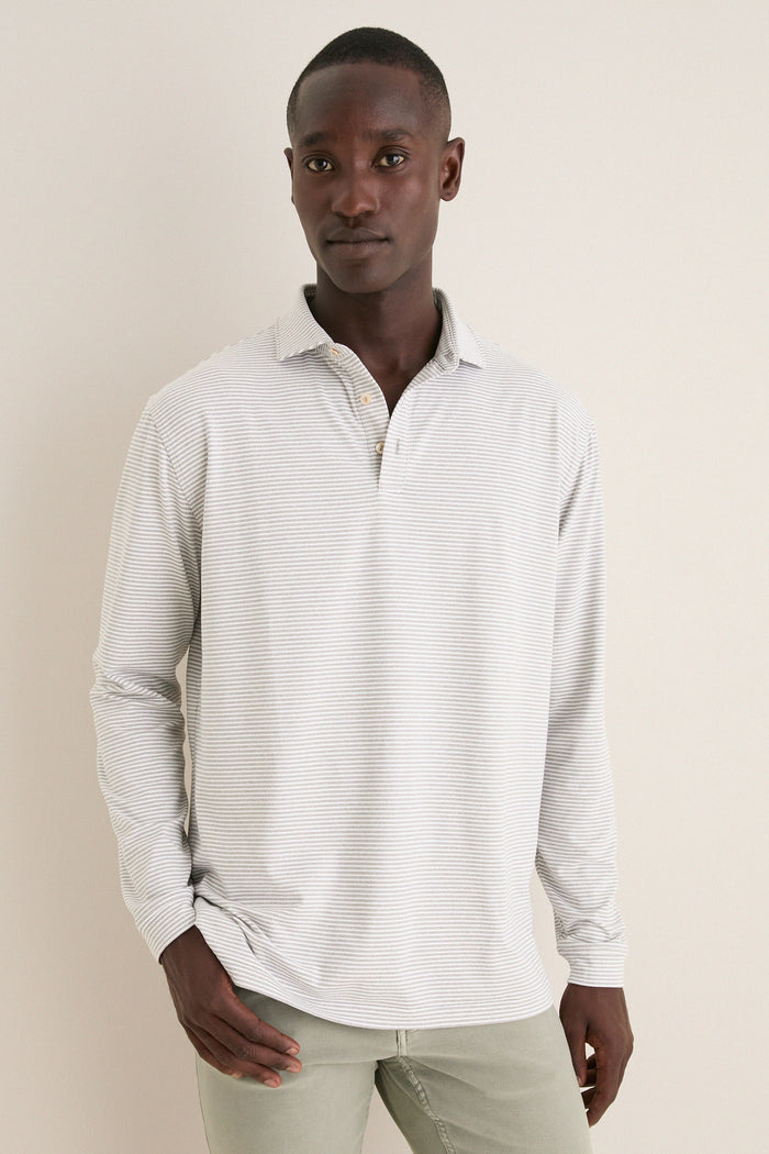 Gale Gray Lyons Stripe Performance Long Sleeve Polo