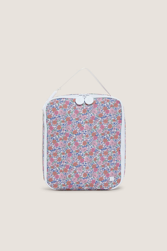 Garden Floral Lunchbox: A classic, high-end zip-around pouch with a carry strap, featuring an effortless, fun floral print. Ideal for organizing travel essentials with ease.