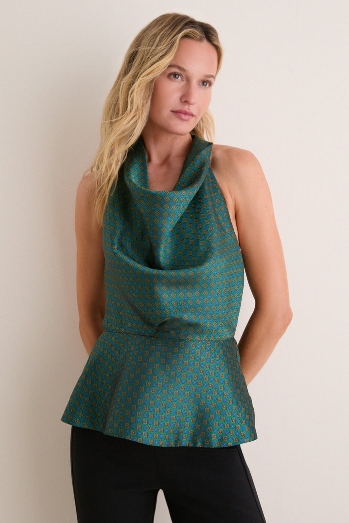Geometric Tie Jacquard Farrow Halter Top