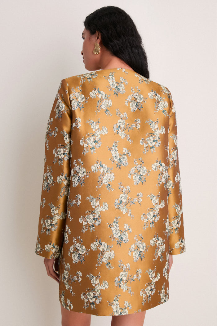Gilded Blossom Jacquard Mid-Length Callas Coat