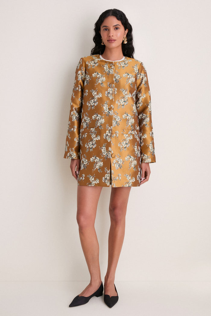 Gilded Blossom Jacquard Mid-Length Callas Coat