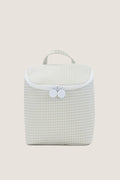 Gingham Pearl Grey Take Away Insulated Lunch Bag: A classic, effortless zip-up pouch with a top handle and dual pull-tabs, perfect for fun, high-end travel.