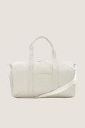 Gingham Pearl Grey Weekender Duffel Bag with classic gingham pattern, top handles, and detachable shoulder strap. Effortlessly combines fun, high-end design with practical features.