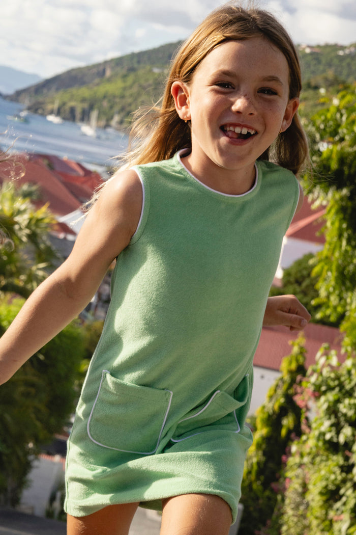 Girls Green French Terry Simple Dress