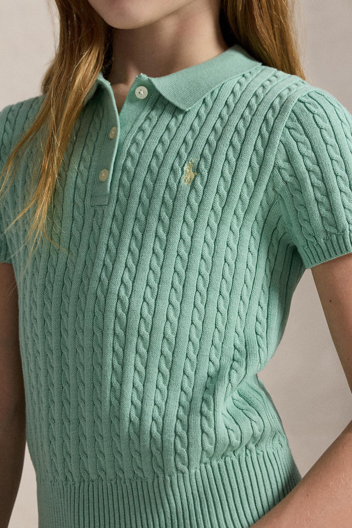 Girls Short-Sleeve Combed Cotton Mini Cable Knit Polo