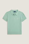 Girls Short-Sleeve Combed Cotton Mini Cable Knit Polo