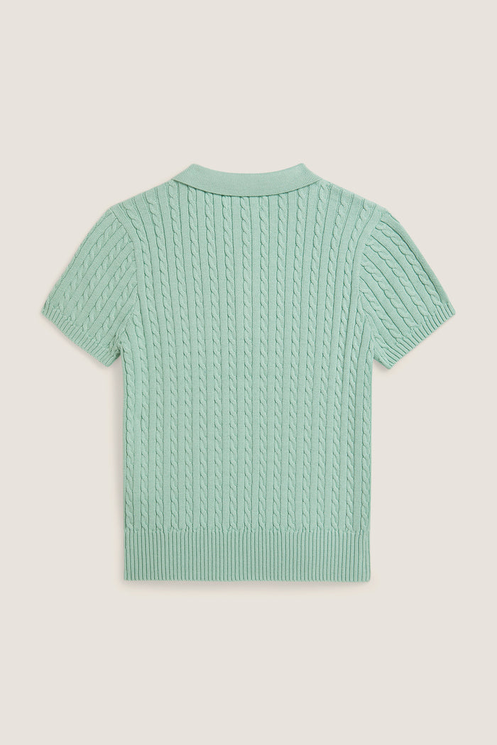 Girls Short-Sleeve Combed Cotton Mini Cable Knit Polo