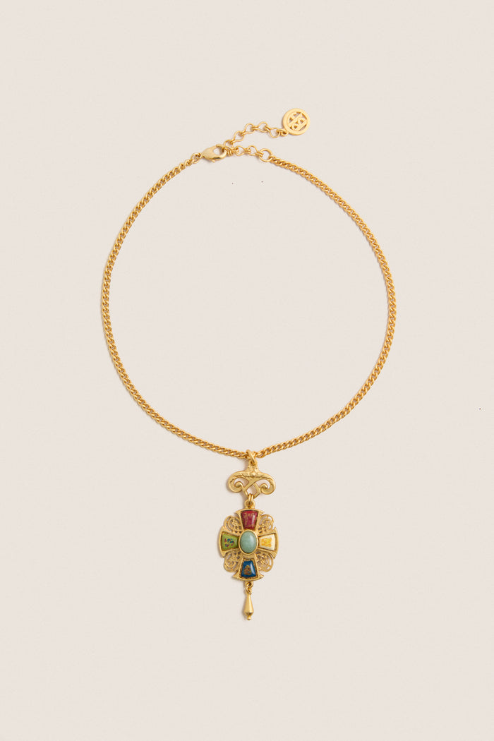 Gold and Multicolor Gemstone Necklace