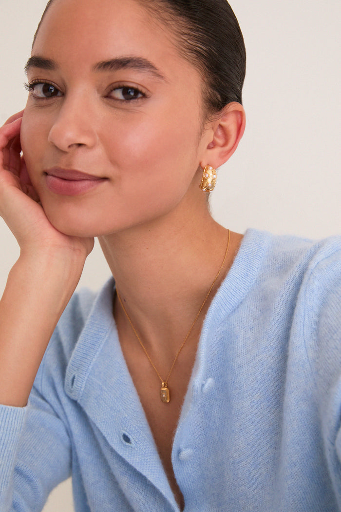Gold and Pearl Blanche Hoop Earrings