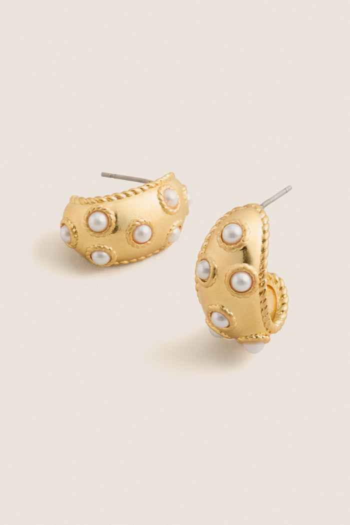 Gold and Pearl Blanche Hoop Earrings