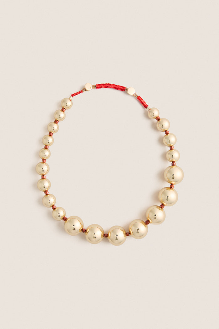 Gold and Red Jasper Large Beaded Metal Ball Necklace