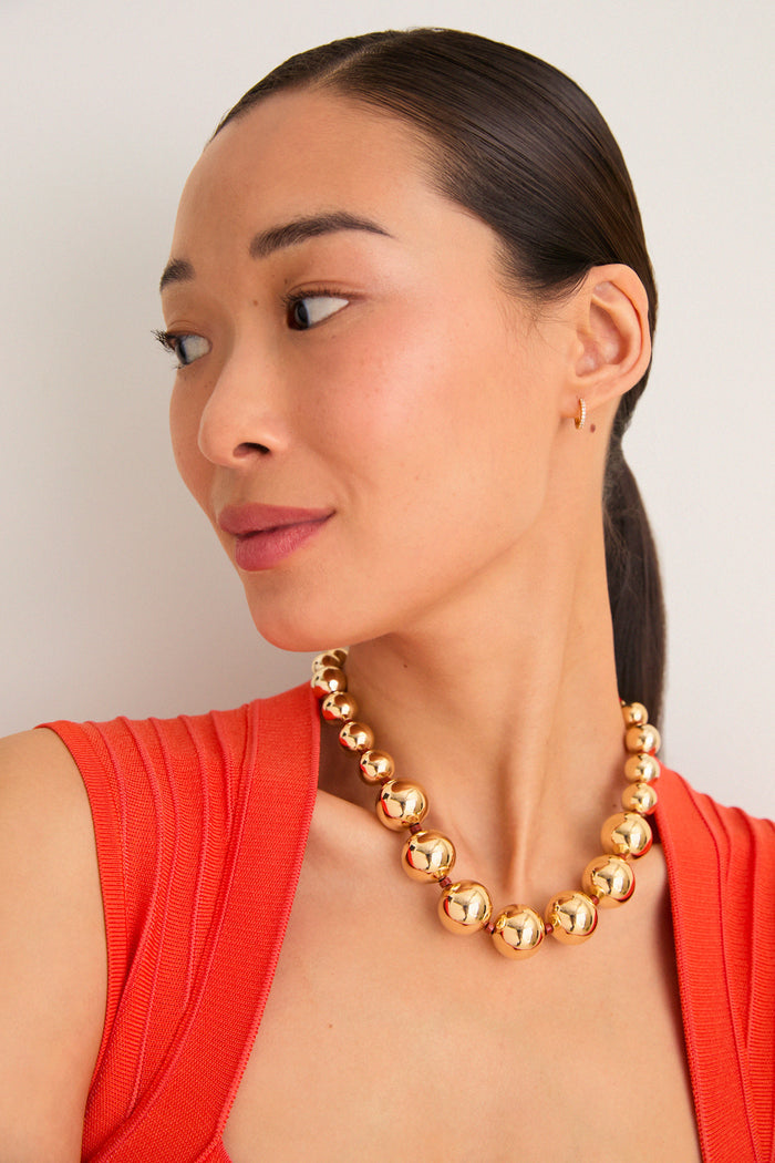 Gold and Red Jasper Large Beaded Metal Ball Necklace