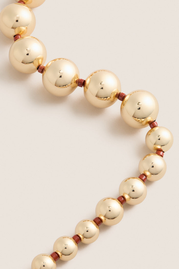 Gold and Red Jasper Large Beaded Metal Ball Necklace