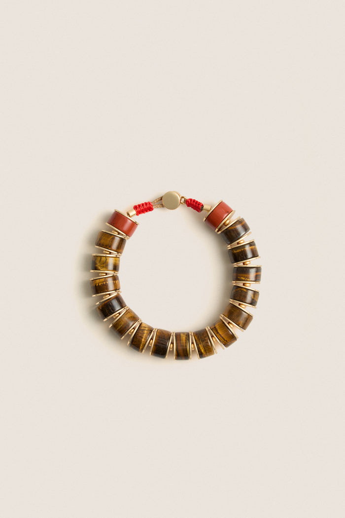 Gold and Tigers Eye Stone Slice Bracelet