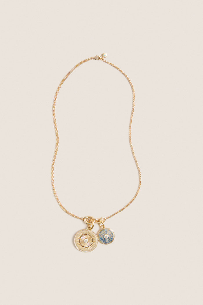 Gold, Clear and Sapphire Multi Strength and Peace Coin Necklace