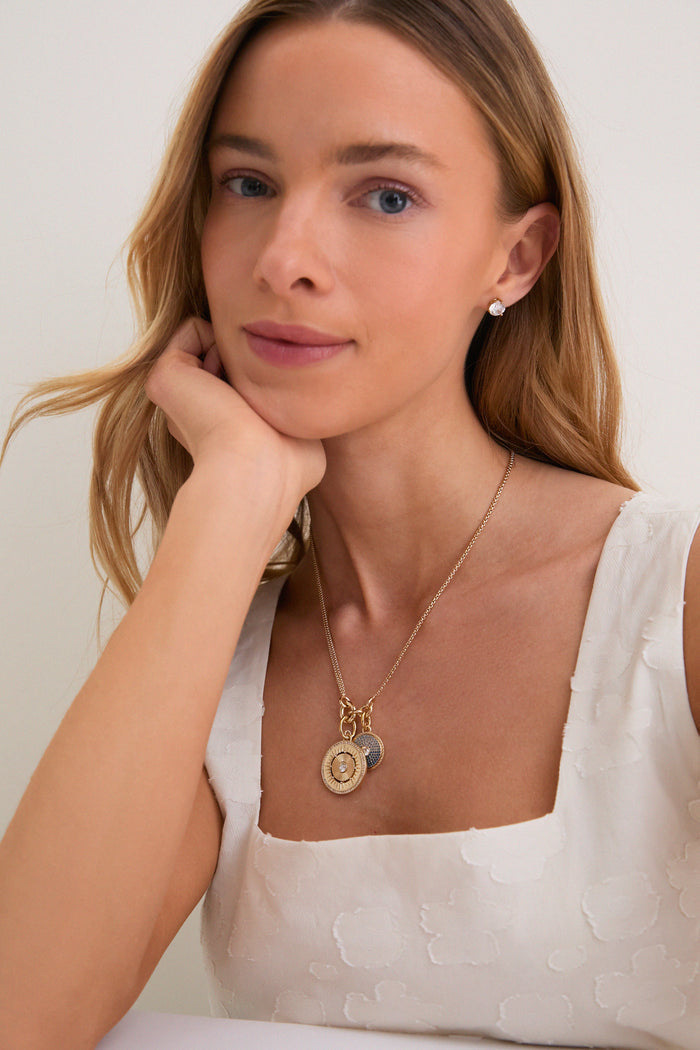 Gold, Clear and Sapphire Multi Strength and Peace Coin Necklace