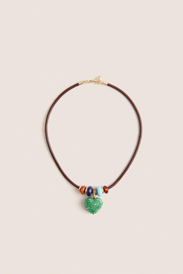 Gold, Cognac and Multi Semi Sliders on Leather Cord Necklace