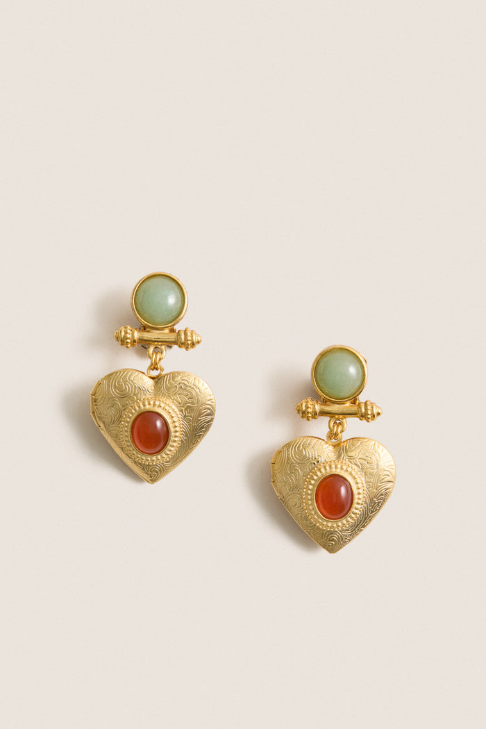 Gold Heart Locket Earrings