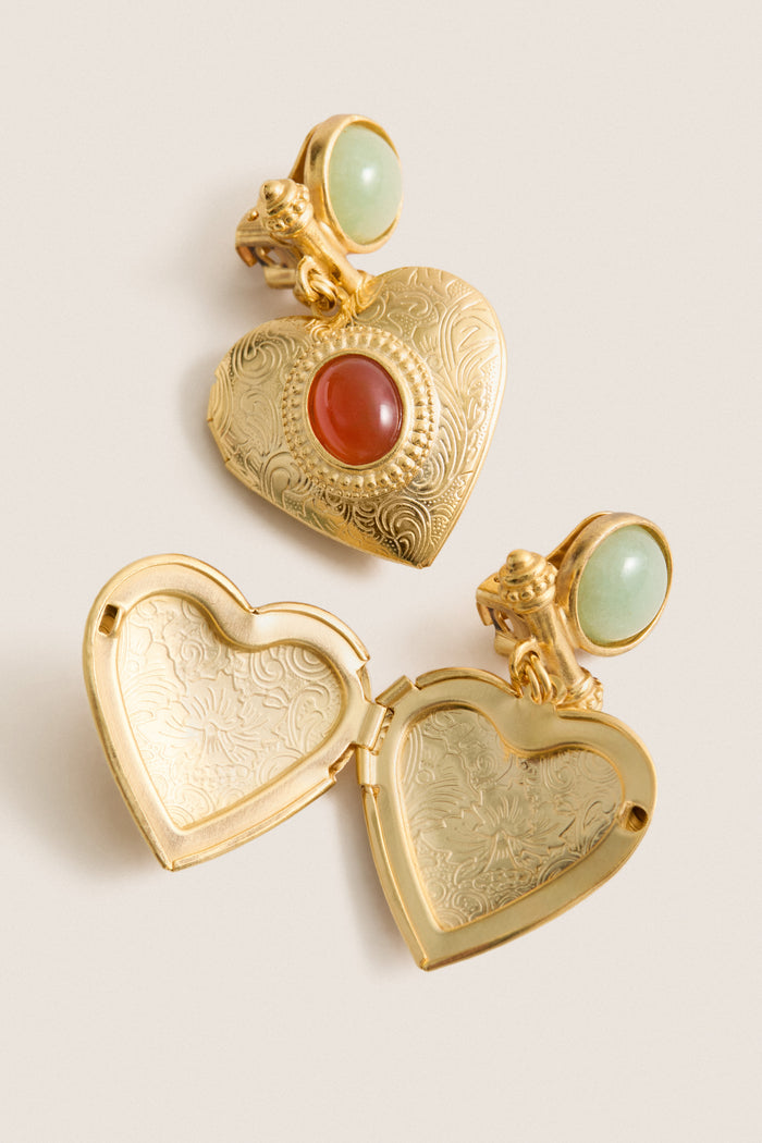 Gold Heart Locket Earrings