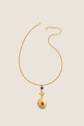 Gold Locket Necklace with Red and Blue Stones