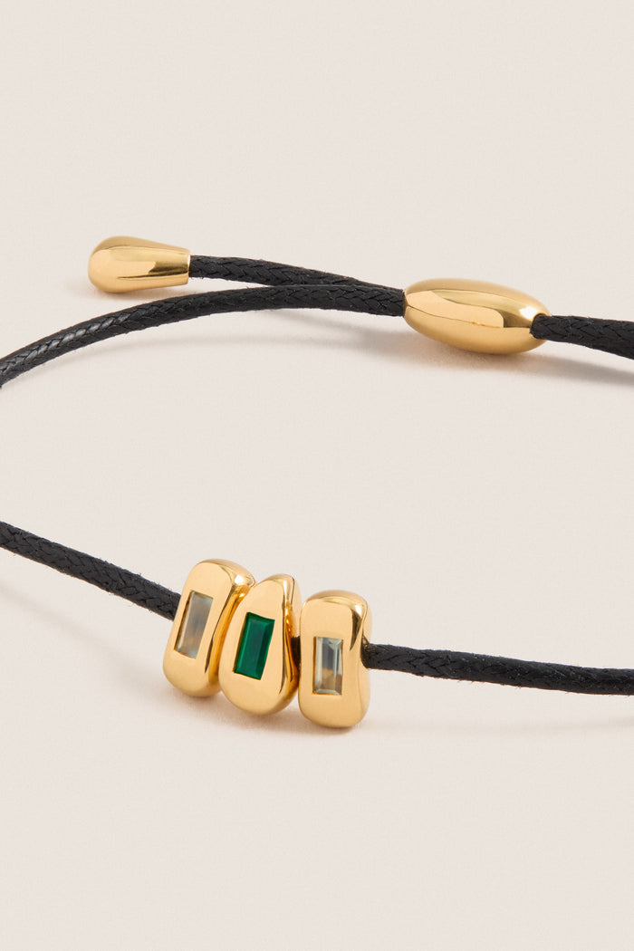 Gold Molten Gemstone Baguette Cord Bracelet