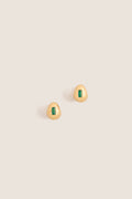 Gold Molten Gemstone Baguette Dome Small Hoop Earrings featuring classic green onyx set in high-end gold, offering an effortless, fun, and polished look.