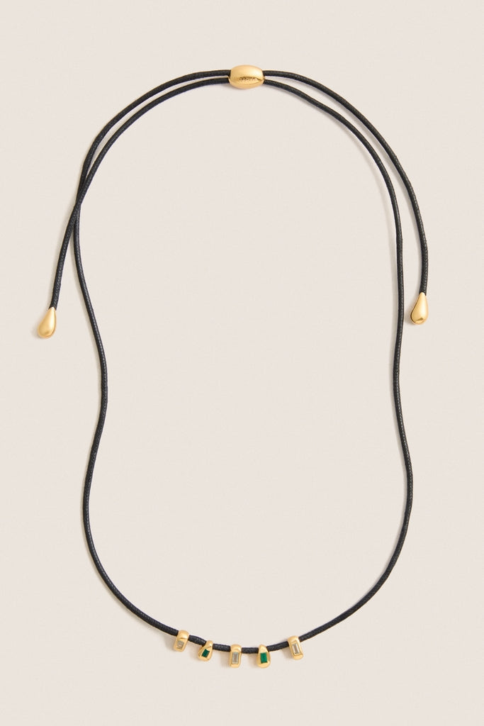 Gold Molten Gemstone Baguette Slider Cord Necklace