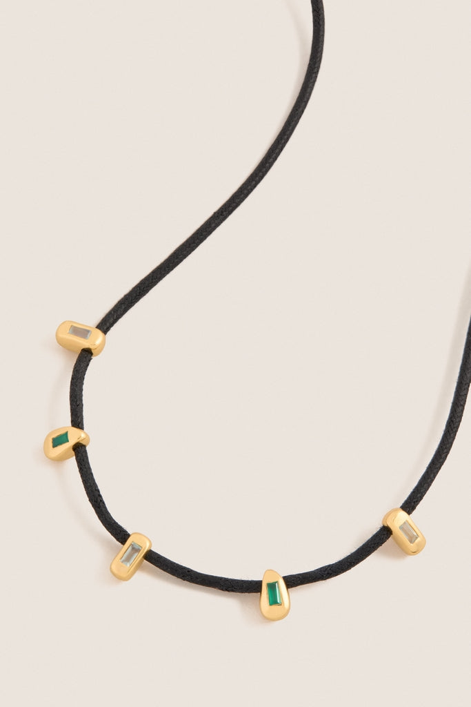 Gold Molten Gemstone Baguette Slider Cord Necklace